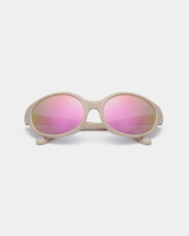 Lyse runde A.Kjærbede løbesolbriller med pink glas - liggende billede