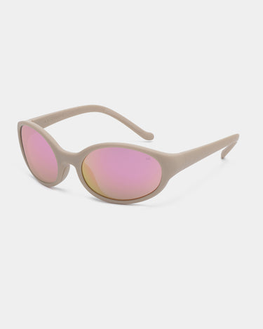 Lyse runde A.Kjærbede løbesolbriller med pink glas - Set fra siden
