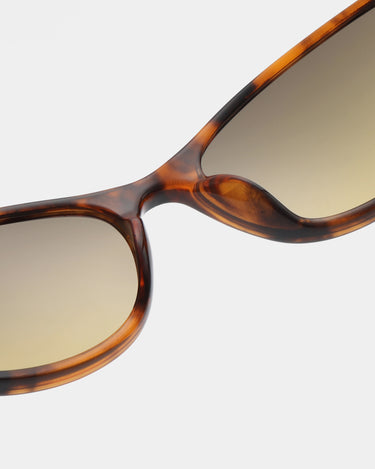 Smalle cat-eye plettede brune A.Kjærbede solbriller med gul glas - tæt detaljebillede