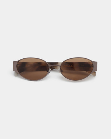 Brune metal cat-eye A.Kjærbede solbriller, brun glas og hængsler liggende